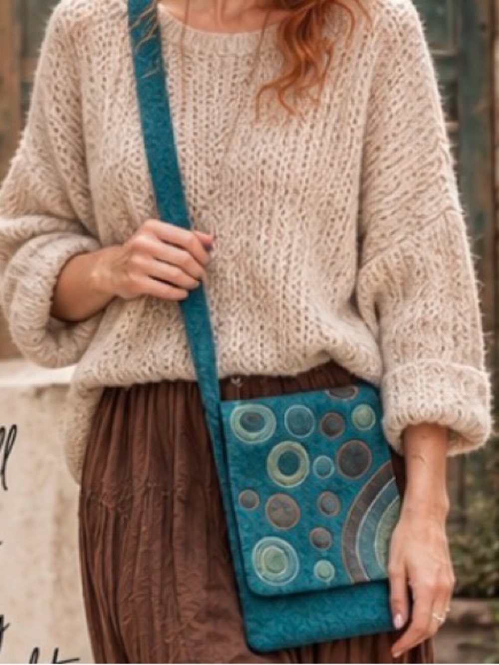 Wool Geometric Crossbody Bag in Blue & Green Like New